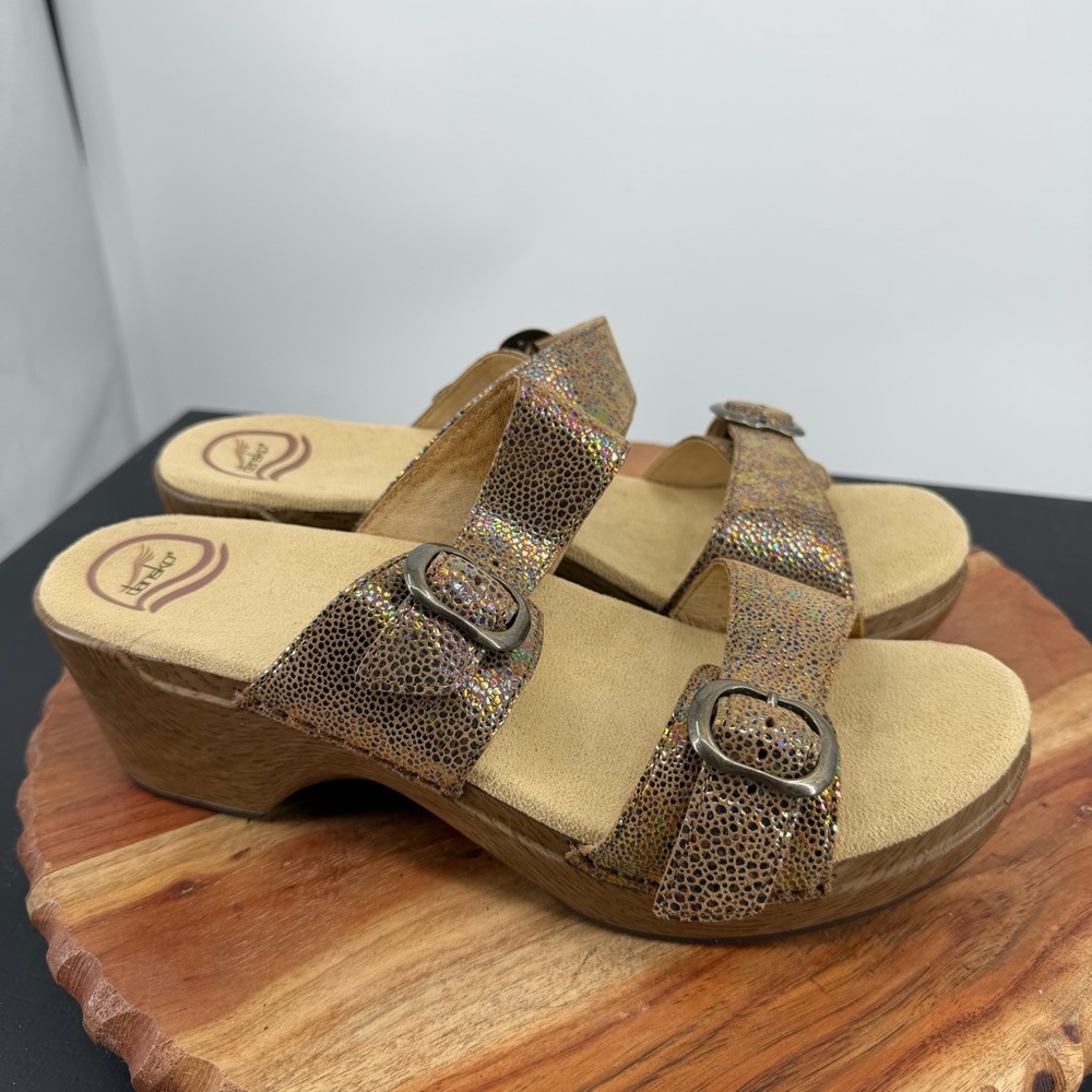 Dansko Sophie metallic‎ iridescent leather slide sandals sz 41 10.5-11